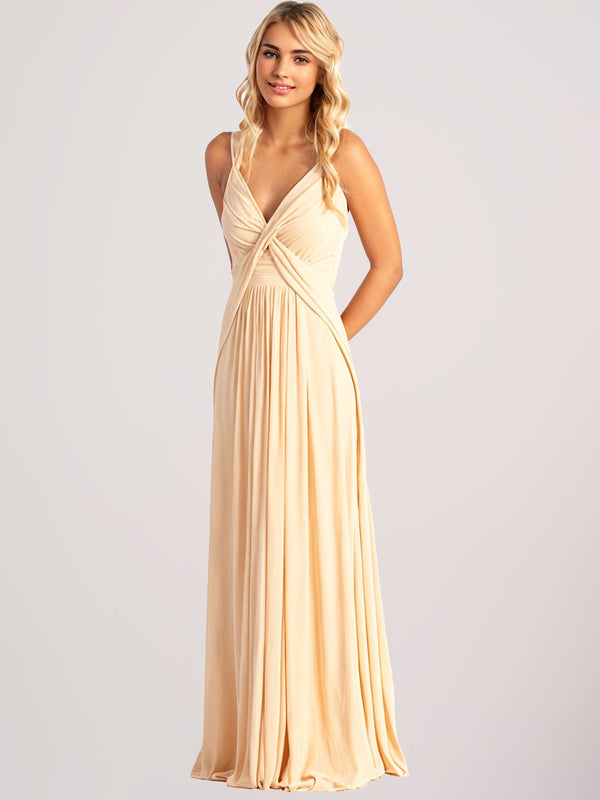 A-Line V-Neck Open Back Long Chiffon Formal Dresses