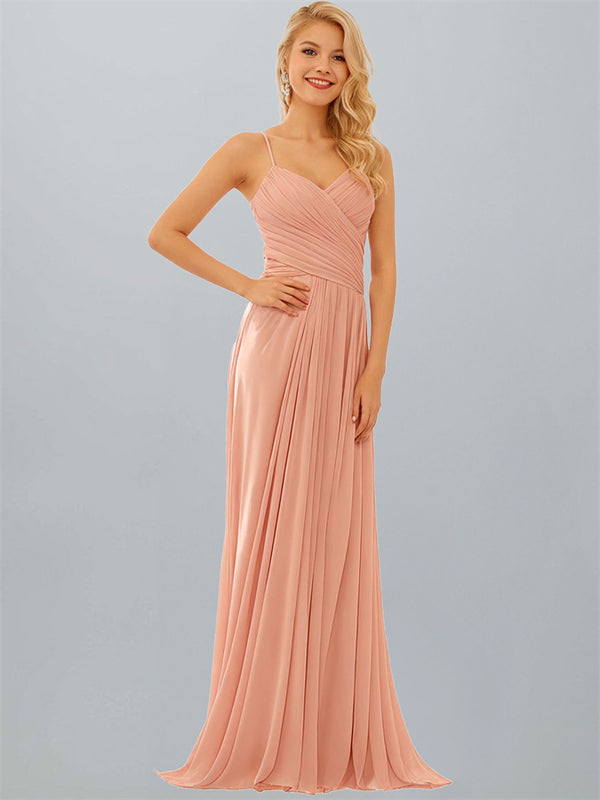 A-Line Off Shoulder Long Slit Chiffon  Bridesmaid Dresses with Pockets