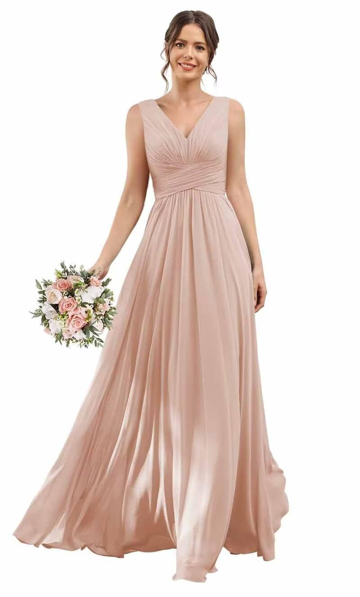 V-Neck Floor-Length Chiffon Bridesmaid Dress With Ruffle ONTOEFY V-Neck Floor-Length Chiffon Bridesmaid Dress With Ruffle ONTOEFY