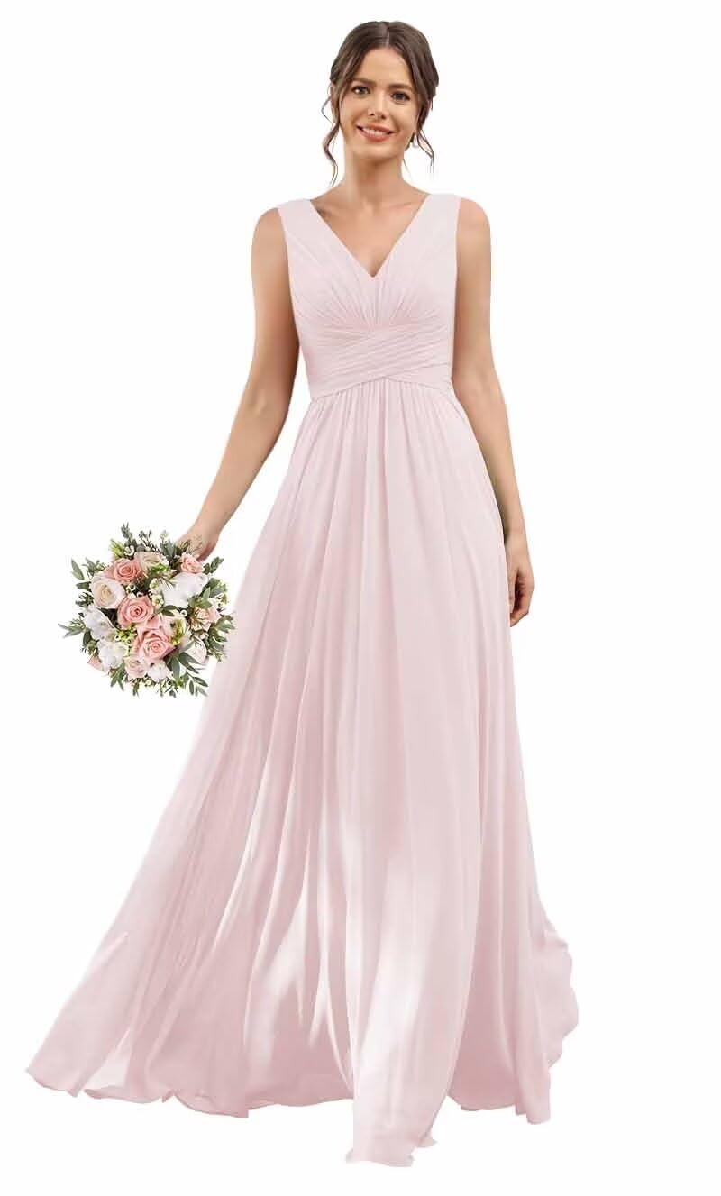 V-Neck Floor-Length Chiffon Bridesmaid Dress With Ruffle – ONTOEFY