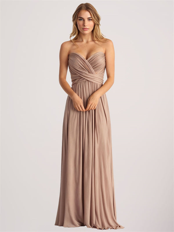 V-Neck Ruched Spaghetti Straps Chiffon Long  Bridesmaid Dresses