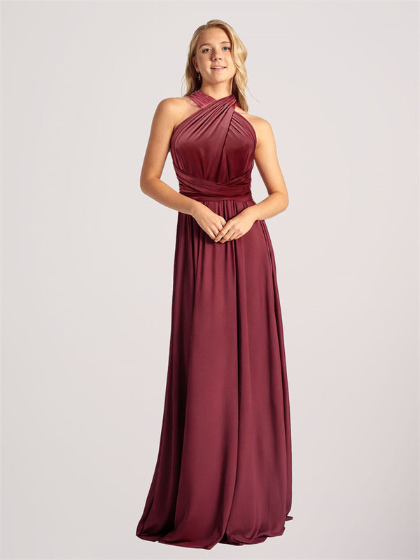 Long Streamers Halter Strapless Ruched Chiffon Formal Gown