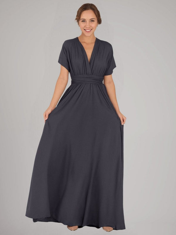 V-Neck Flutter Pleated  Sleeve Chiffon Formal Dress