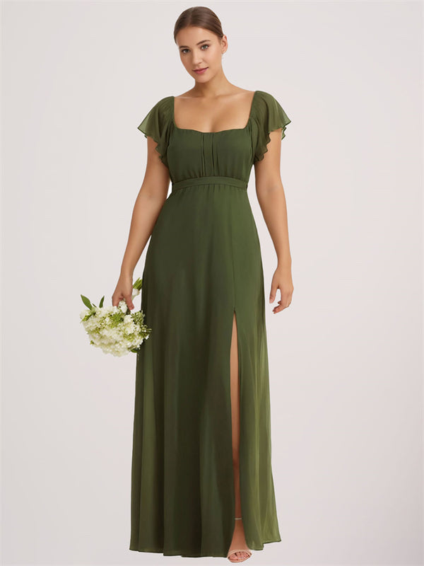 A-line One Shoulder Floor-Length Chiffon Bridesmaid Dress