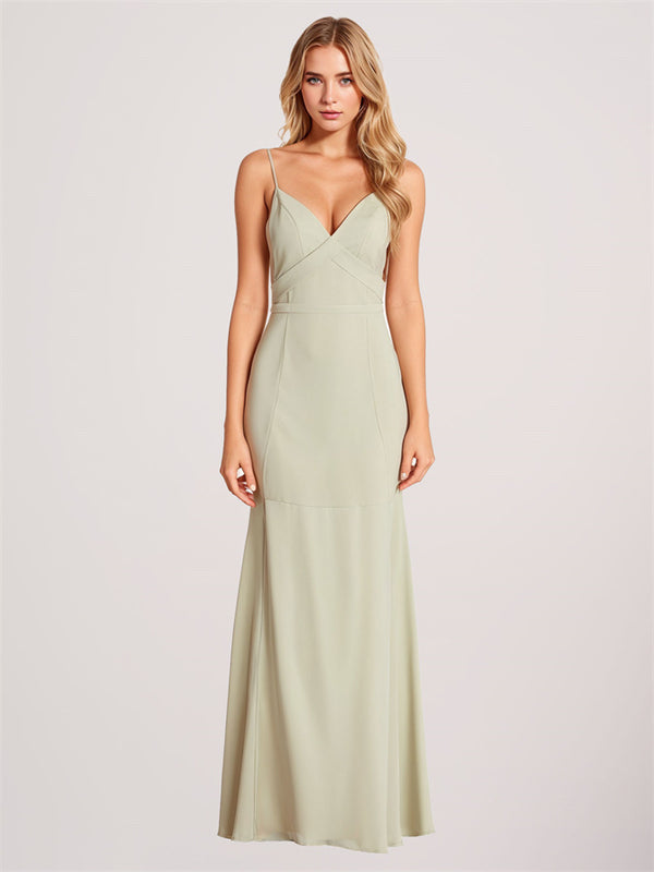 V-Neck Sleeveless Spaghetti Straps Backless Chiffon Maxi Wedding Dress