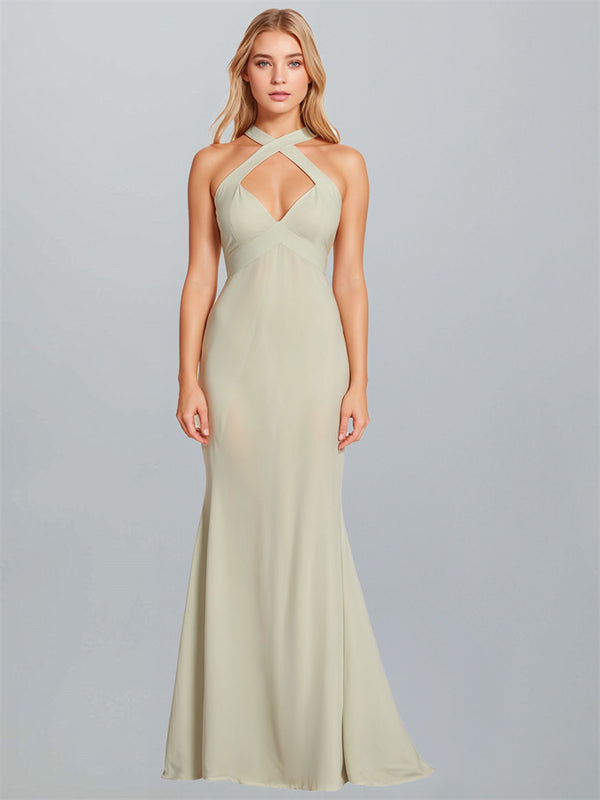 V-Neck Sleeveless Spaghetti Straps Backless Floor-Length Chiffon Wedding Dress