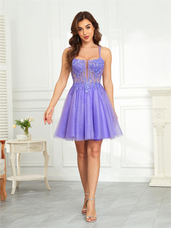 A-Line Sequin Short Homecoming Dresses