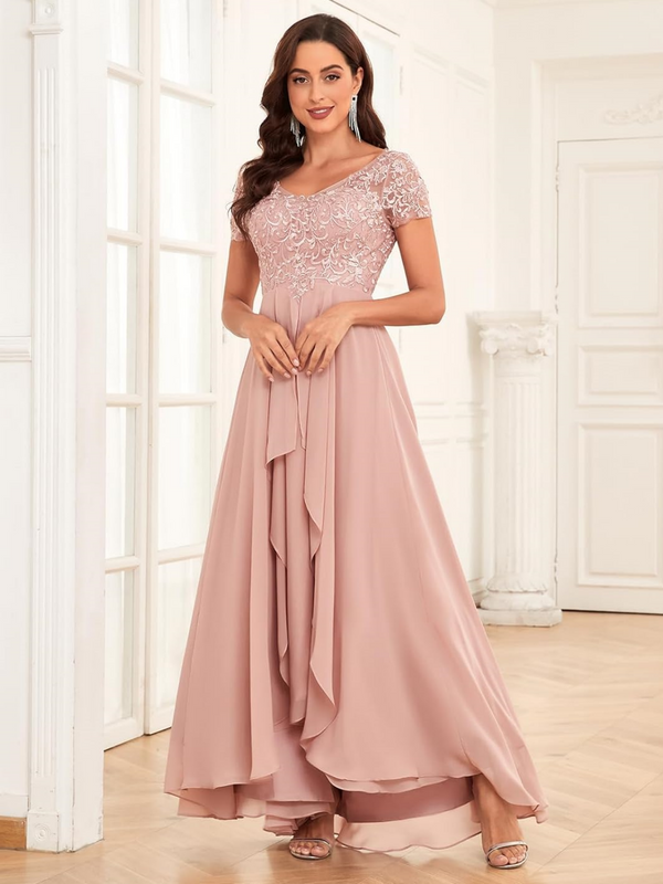 Lace Applique Tea-Length Chiffon Bridesmaid Dresses