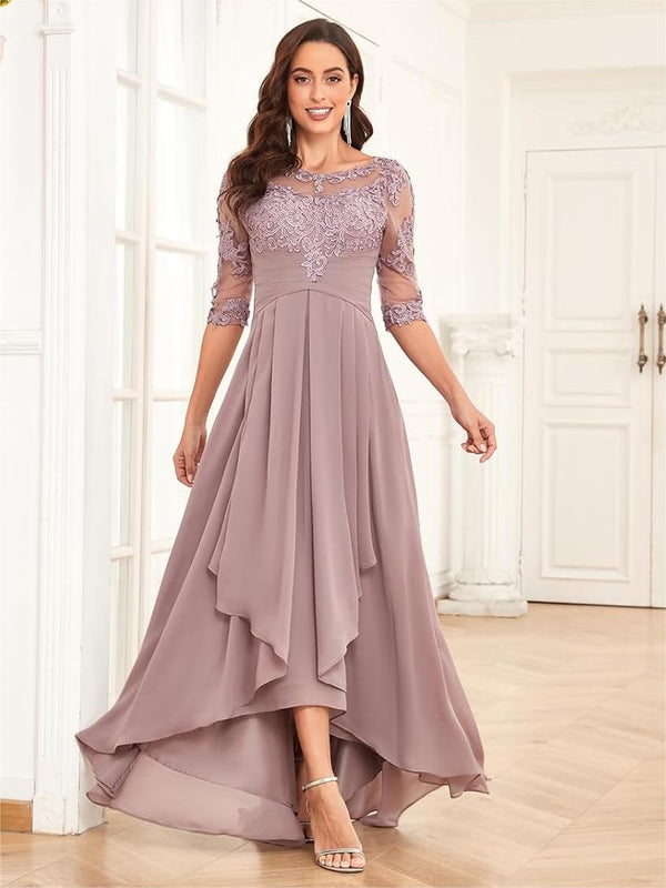 Long Ruffles Lace Applique Chiffon Mother Of The Bride Dresses