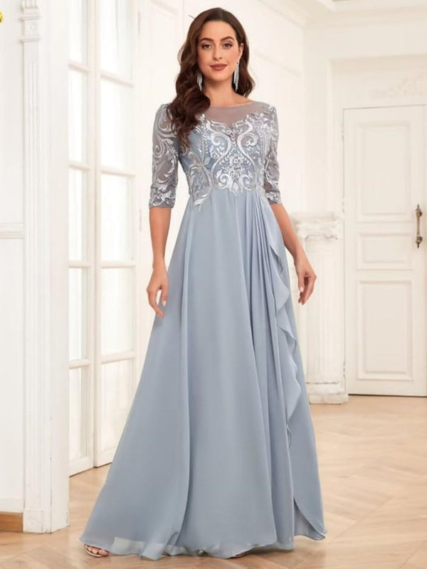 A-Line Ruffles Lace Appliqued Long-Length Chiffon Mother of The Bride Dresses